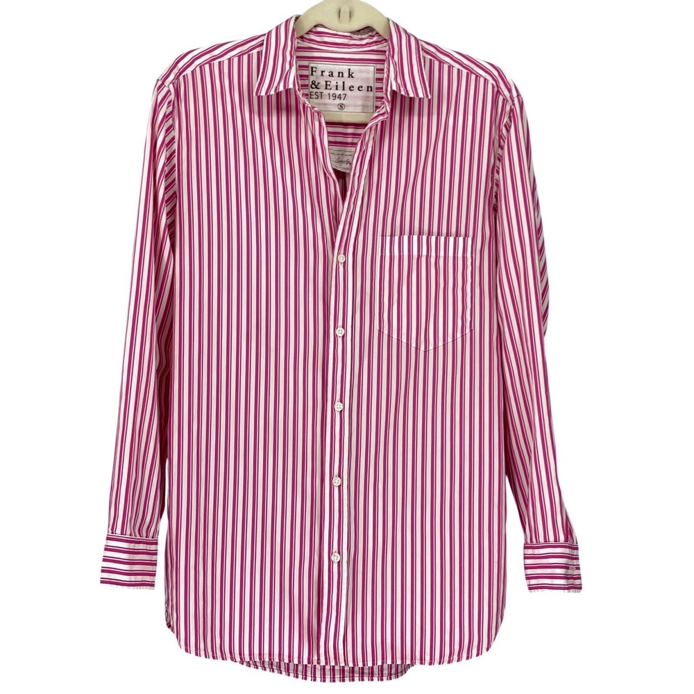 Frank & Eileen Joedy Woven Button Up Shirt Pink Stripe Cotton Small NWOT - Picture 3 of 10